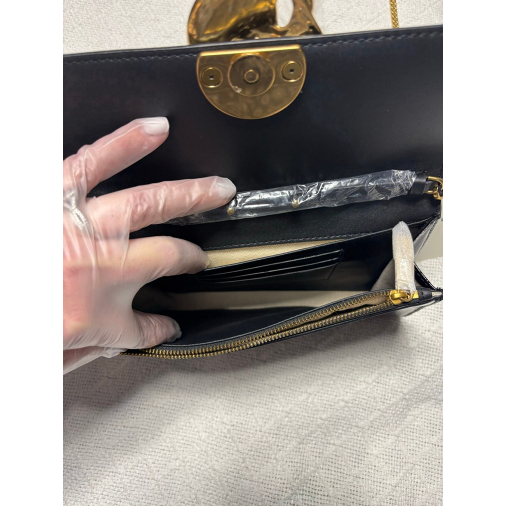 NWT Ted Baker Black Patent Leather Kira Rose Clutch & Crossbody Gold Rose Accent - Picture 6 of 11